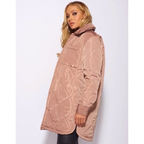 Brown Quilted Long Sleeve Collared Padded Coat - Picture 4 of 16